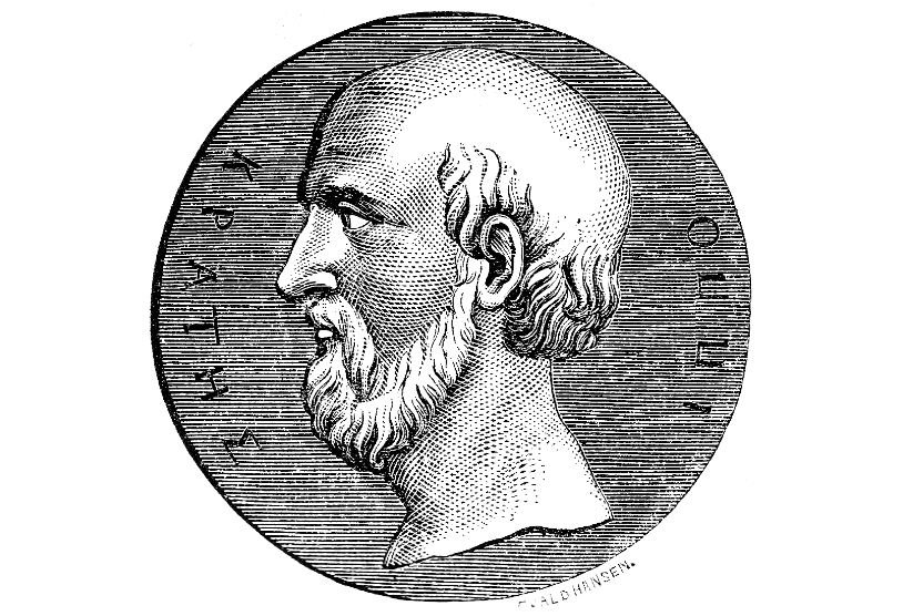 Монета с изображением Гиппократа. Иллюстрация из Illustrerad verldshistoria utgifven av E. Wallis