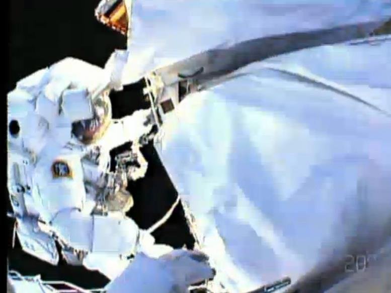 NASA astronaut Tom Marshburn as seen from Chris Cassidy's helmet camera