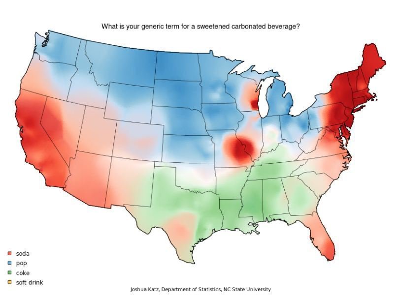 Региональные различия в названии газированной воды в США