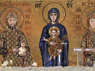 Богоматерь с младенцем, император Иоанн II Комнин и императрица Ирина. Фрагмент фрески в соборе Св. Софии в Стамбуле