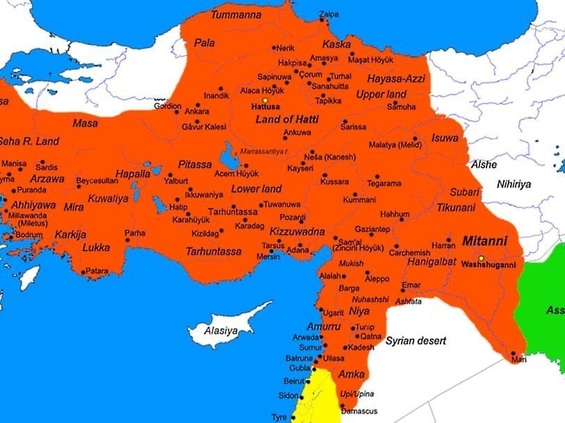 Карта хеттской империи в XIV веке до н.э.