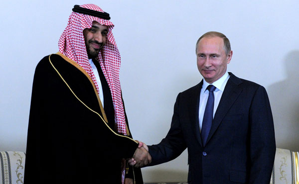 Владимир Путин и Министр обороны Саудовской Аравии Мухаммад бен Сальман