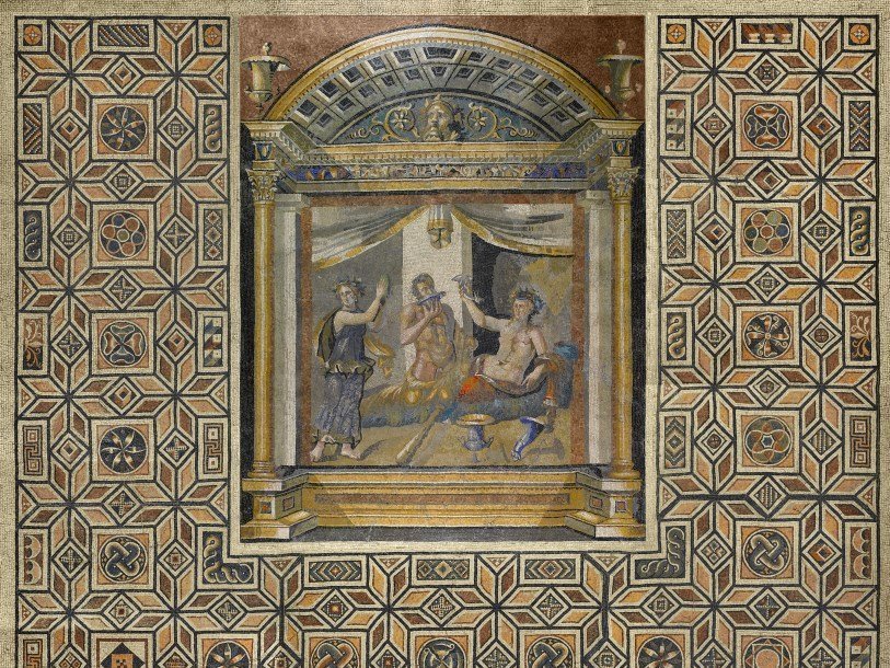 Мозаика, изображающая конкурс в выпивке между Гераклом и Дионисом