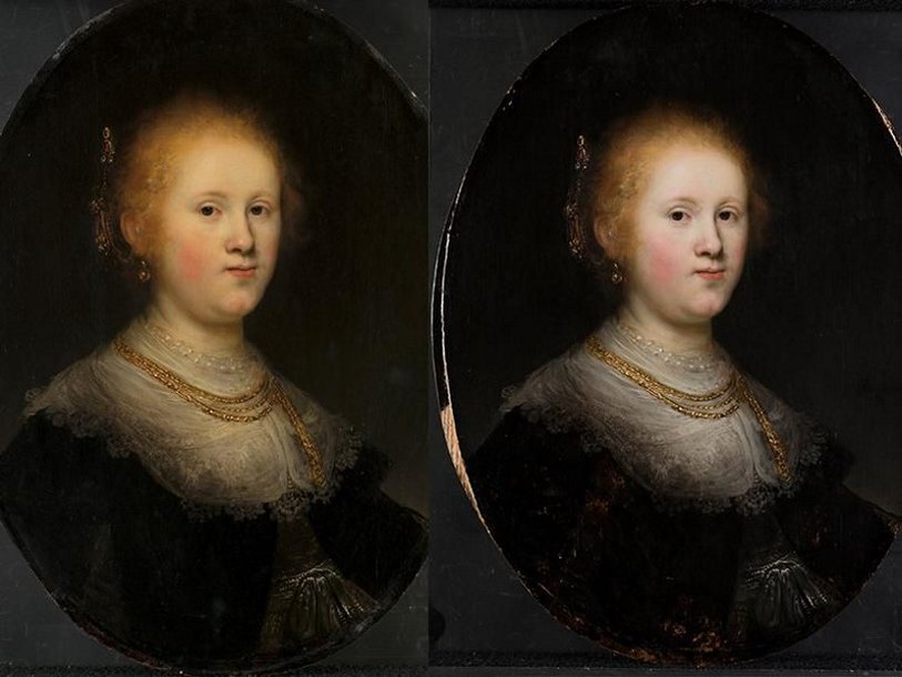 Картина до и после реставрации