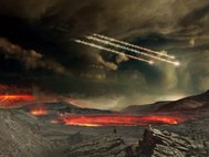 В первые десятки миллионов лет существования Земля была раскалена и подвергалась массированной бомбардировке астероидами