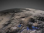 Вулканический регион Плутона. Области вулканической активности отмечены голубым
