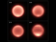 Тепловые изображения Нептуна, полученные между 2006 и 2020 гг.