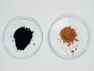 Кора сосны (справа) и углеродный продукт, полученный из коры (слева)