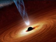 Квазары представляют собой активные ядра галактик на начальном этапе развития, в которых сверхмассивная чёрная дыра поглощает окружающее вещество, формируя аккреционный диск и джет.